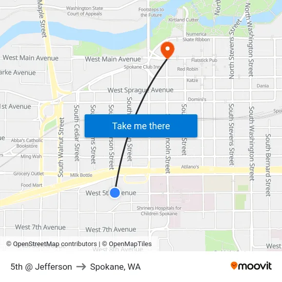 5th @ Jefferson to Spokane, WA map