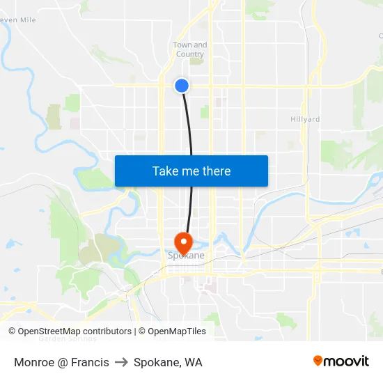 Monroe @ Francis to Spokane, WA map