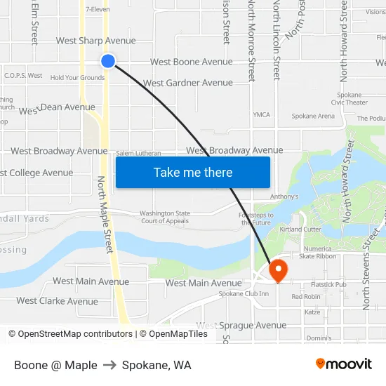 Boone @ Maple to Spokane, WA map