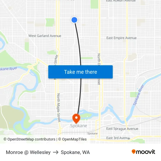 Monroe @  Wellesley to Spokane, WA map