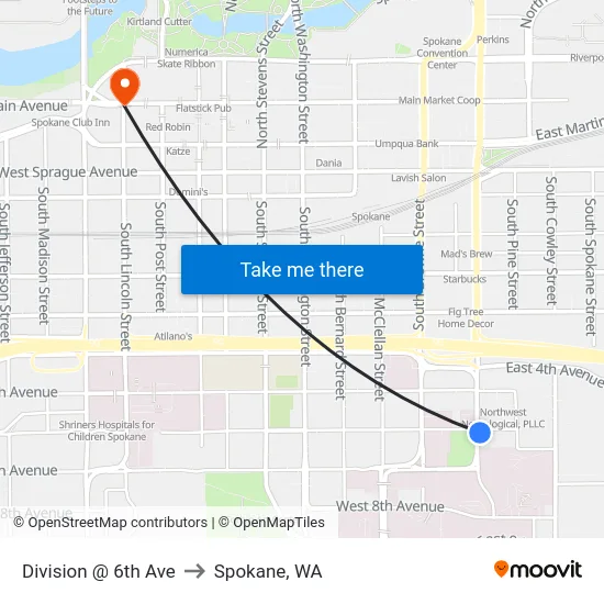 Division @ 6th Ave to Spokane, WA map