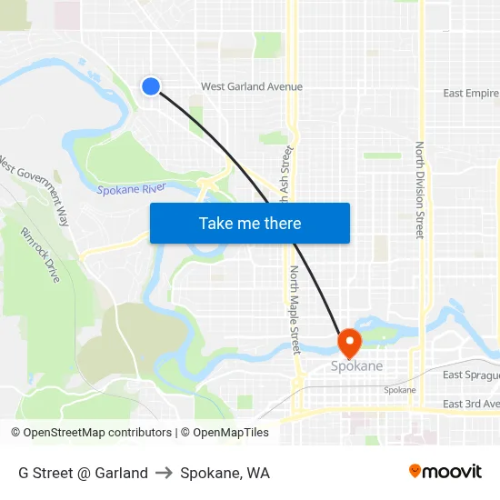 G Street @ Garland to Spokane, WA map