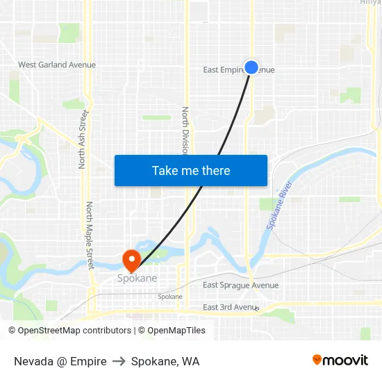Nevada @ Empire to Spokane, WA map