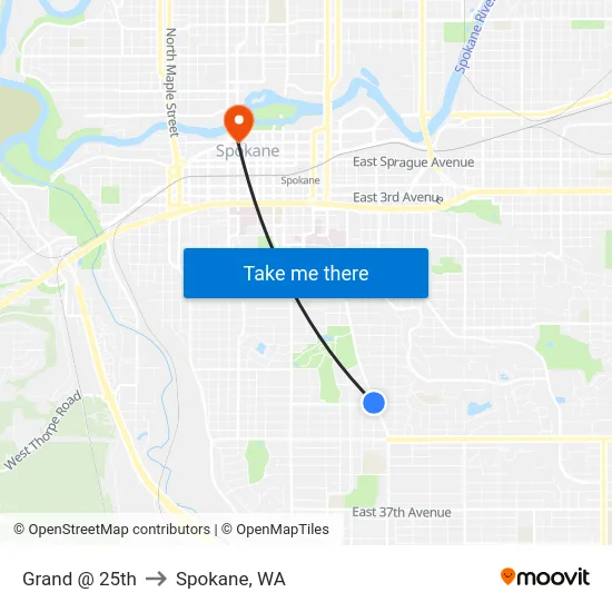 Grand @ 25th to Spokane, WA map