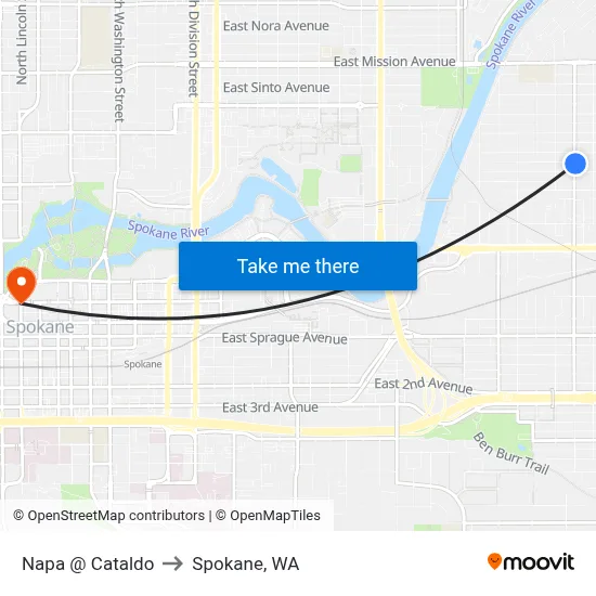Napa @ Cataldo to Spokane, WA map