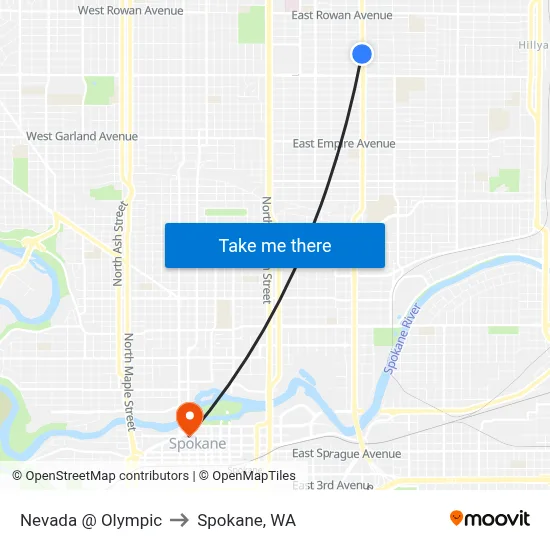 Nevada @ Olympic to Spokane, WA map