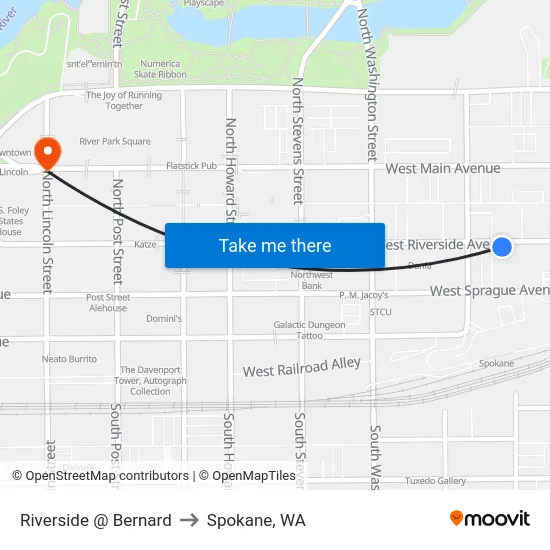 Riverside @ Bernard to Spokane, WA map