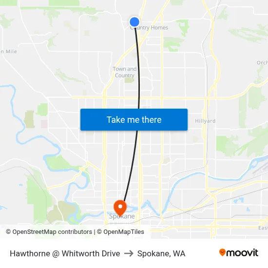 Hawthorne @ Whitworth Drive to Spokane, WA map