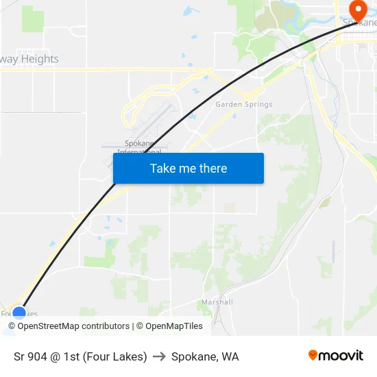Sr 904 @ 1st (Four Lakes) to Spokane, WA map