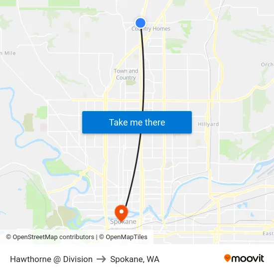 Hawthorne @ Division to Spokane, WA map