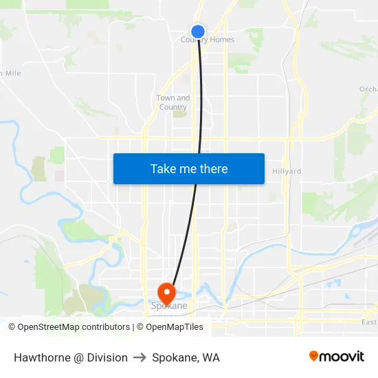 Hawthorne @ Division to Spokane, WA map
