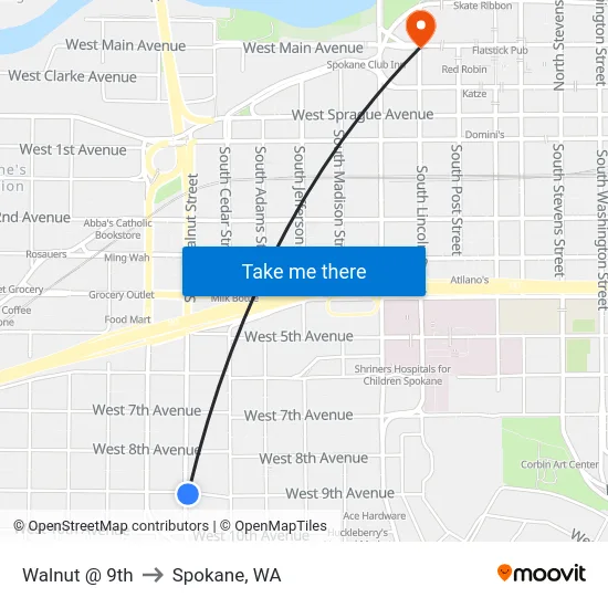Walnut @ 9th to Spokane, WA map