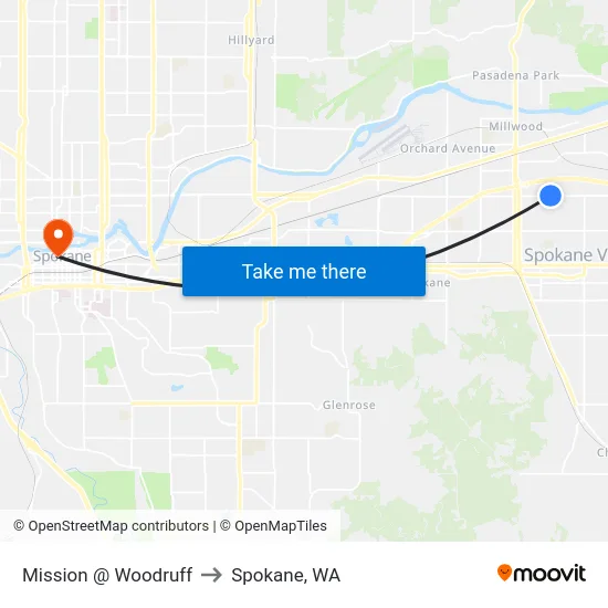 Mission @ Woodruff to Spokane, WA map