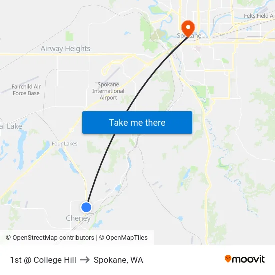 1st @ College Hill to Spokane, WA map