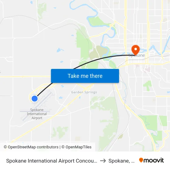 Spokane International Airport Concourse A to Spokane, WA map