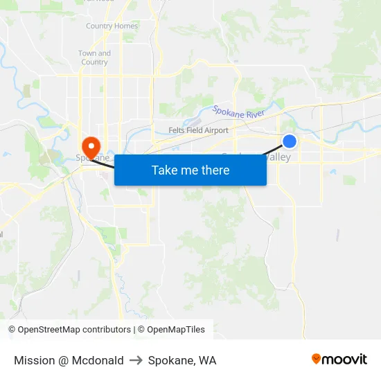 Mission @ Mcdonald to Spokane, WA map