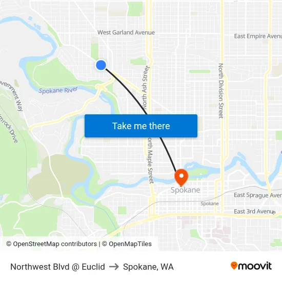 Northwest Blvd @ Euclid to Spokane, WA map