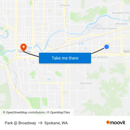 Park @ Broadway to Spokane, WA map