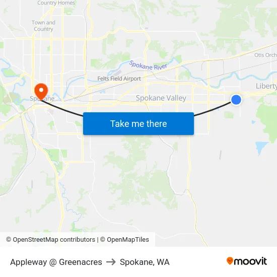 Appleway @ Greenacres to Spokane, WA map