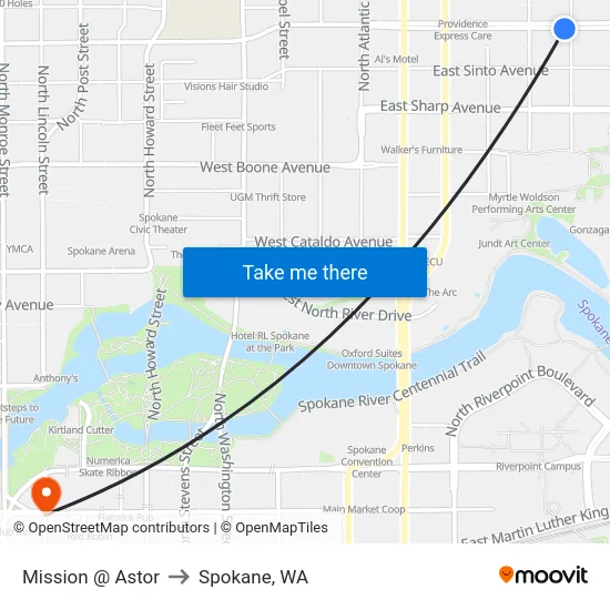 Mission @ Astor to Spokane, WA map