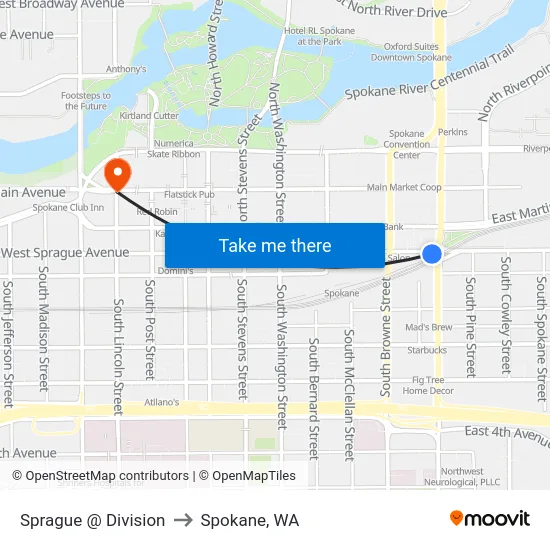 Sprague @ Division to Spokane, WA map
