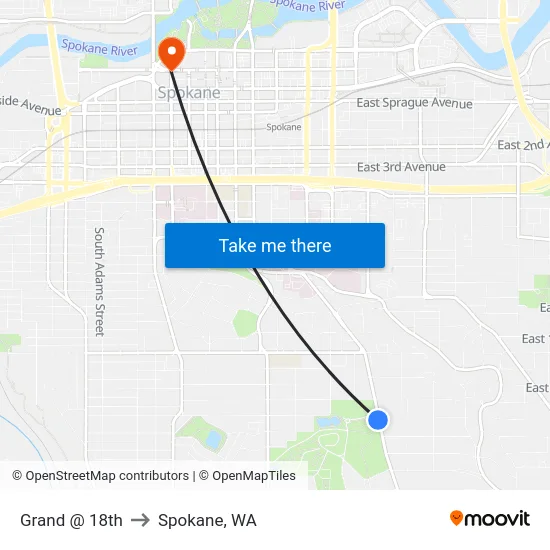 Grand @ 18th to Spokane, WA map
