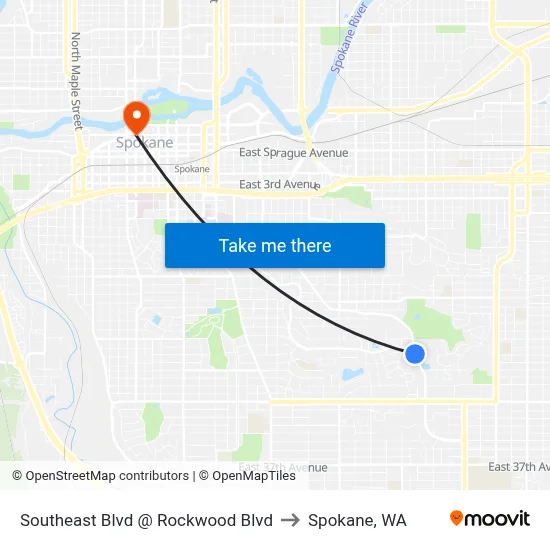 Southeast Blvd @ Rockwood Blvd to Spokane, WA map