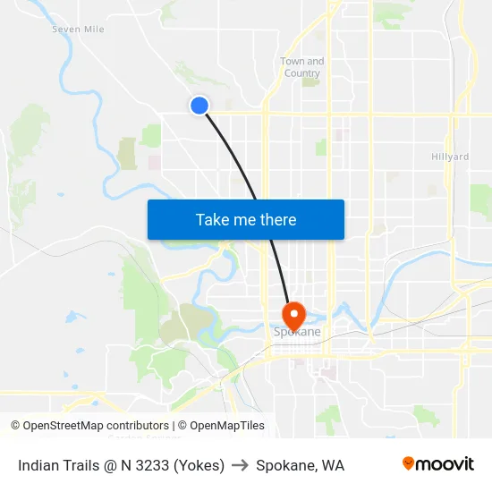 Indian Trails @ N 3233 (Yokes) to Spokane, WA map
