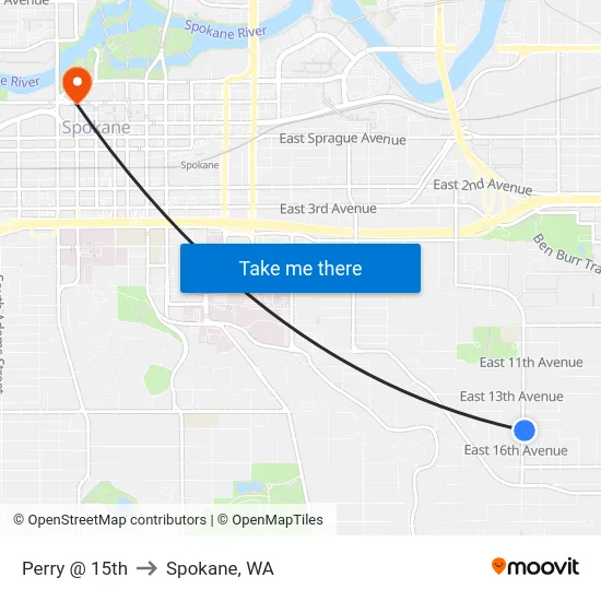 Perry @ 15th to Spokane, WA map