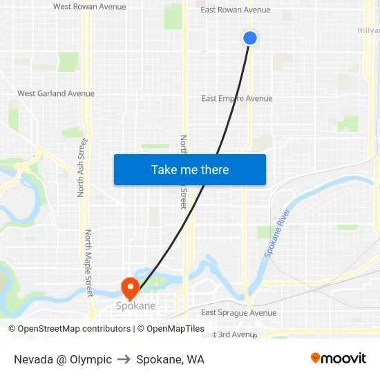 Nevada @ Olympic to Spokane, WA map