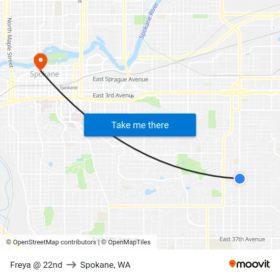 Freya @ 22nd to Spokane, WA map