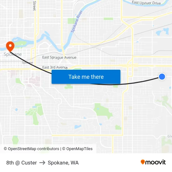 8th @ Custer to Spokane, WA map