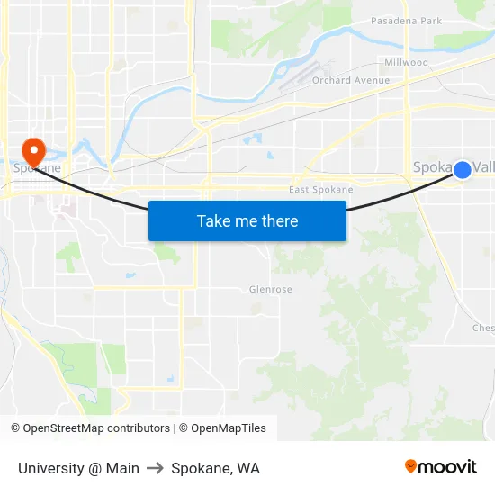 University @ Main to Spokane, WA map