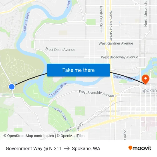 Government Way @ N 211 to Spokane, WA map