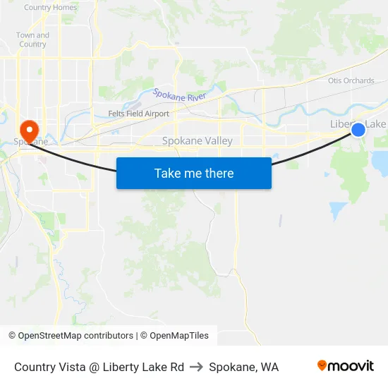 Country Vista @ Liberty Lake Rd to Spokane, WA map