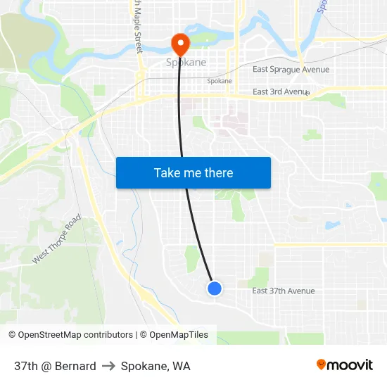 37th @ Bernard to Spokane, WA map