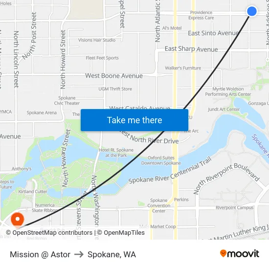 Mission @ Astor to Spokane, WA map