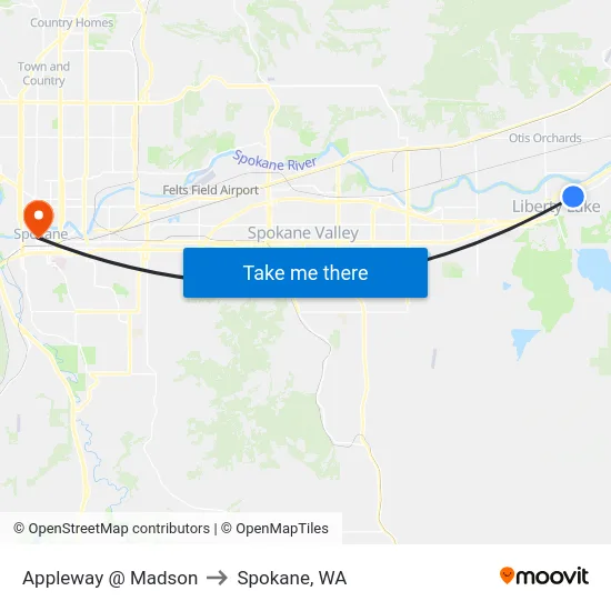 Appleway @ Madson to Spokane, WA map
