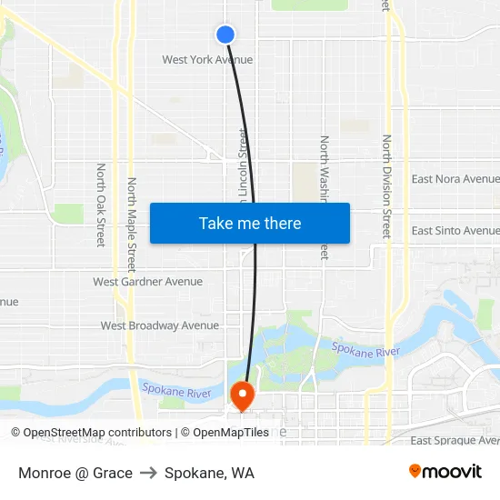 Monroe @ Grace to Spokane, WA map