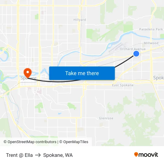 Trent @ Ella to Spokane, WA map