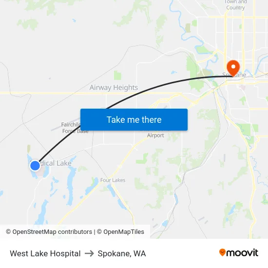 West Lake Hospital to Spokane, WA map