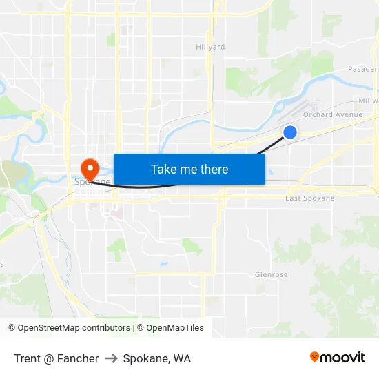 Trent @ Fancher to Spokane, WA map