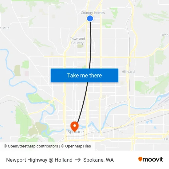 Newport Highway @ Holland to Spokane, WA map