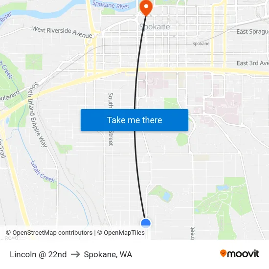 Lincoln @ 22nd to Spokane, WA map