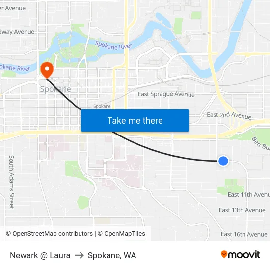 Newark @ Laura to Spokane, WA map