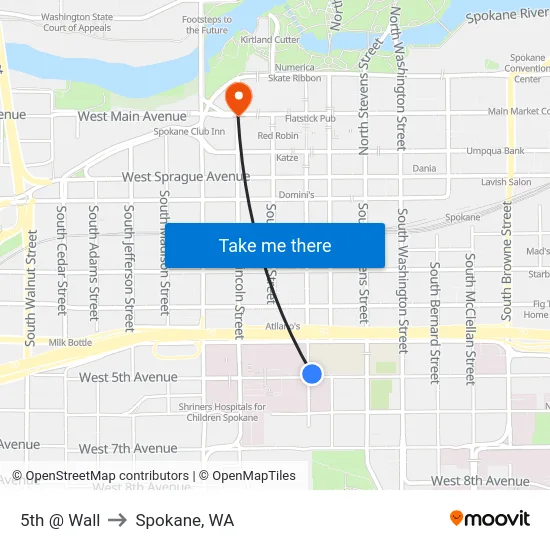 5th @ Wall to Spokane, WA map