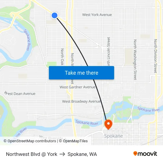Northwest Blvd @ York to Spokane, WA map