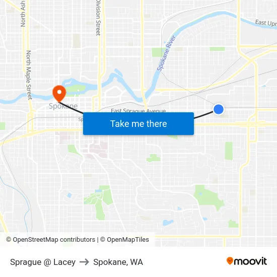 Sprague @ Lacey to Spokane, WA map