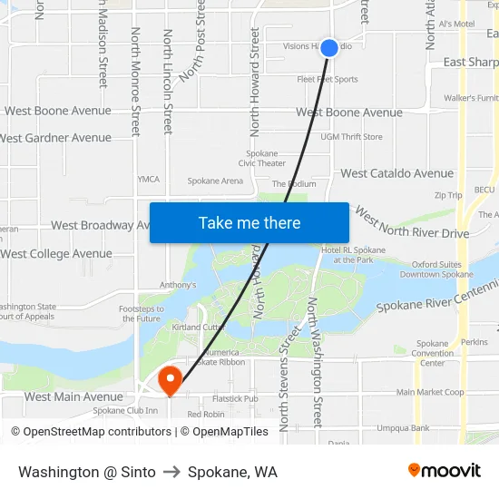 Washington @ Sinto to Spokane, WA map
