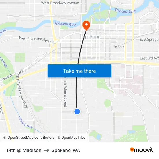 14th @ Madison to Spokane, WA map